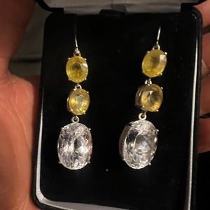 New Custom Huge  50+cts, Yellow sapphire, kunzite Silver, Titanium drop earrings